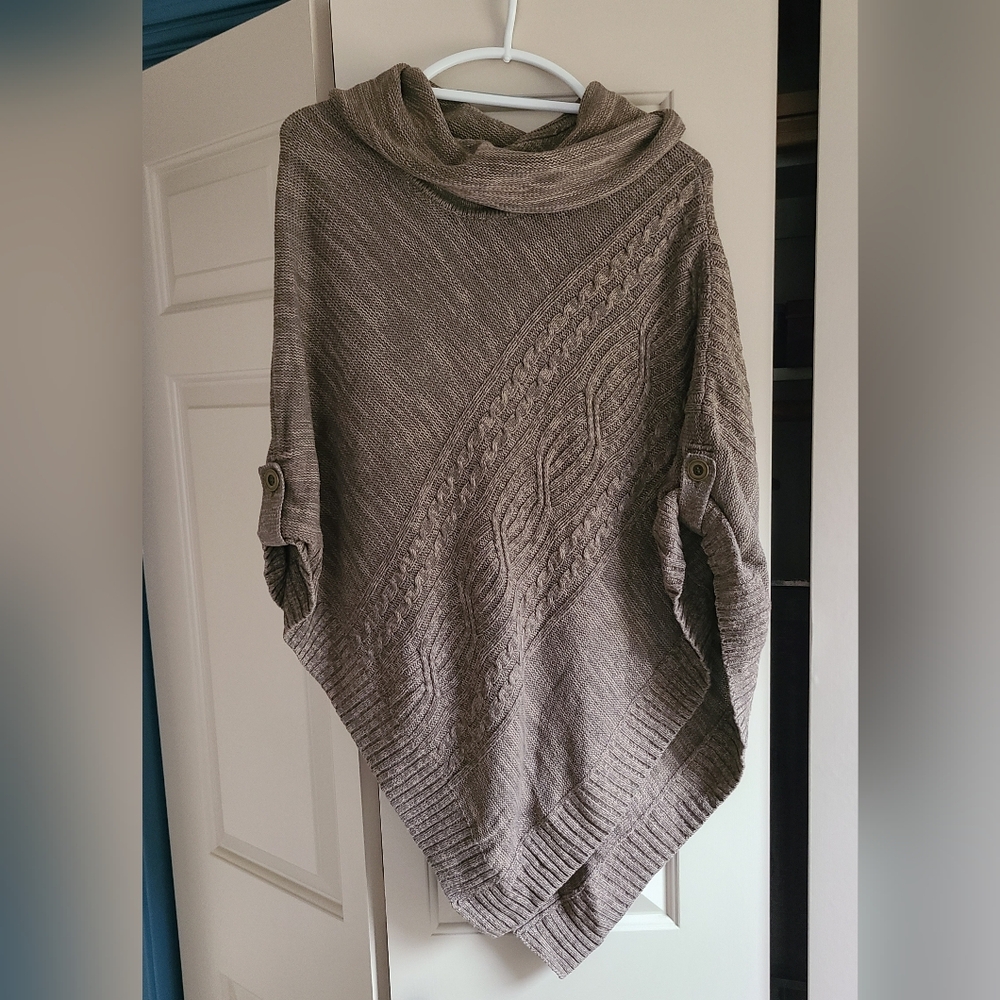 SOLD Brown Knit Shawl Poncho